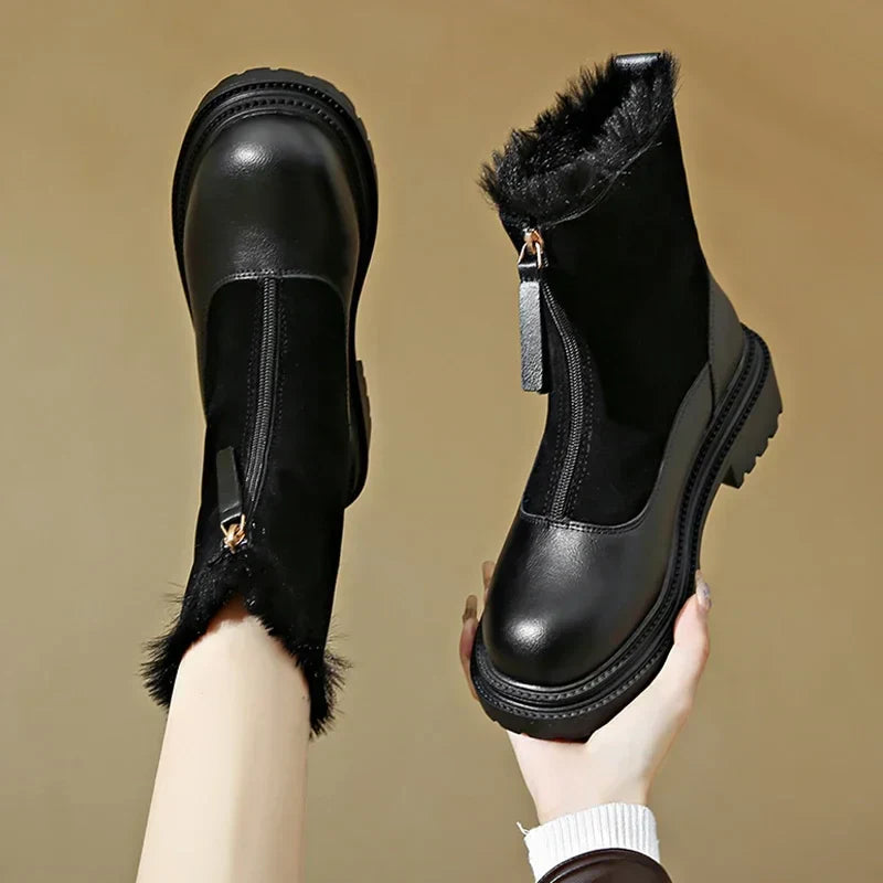 Damen Winterstiefel Schneeschuhe Profilsohle Mit Frontreißverschluss