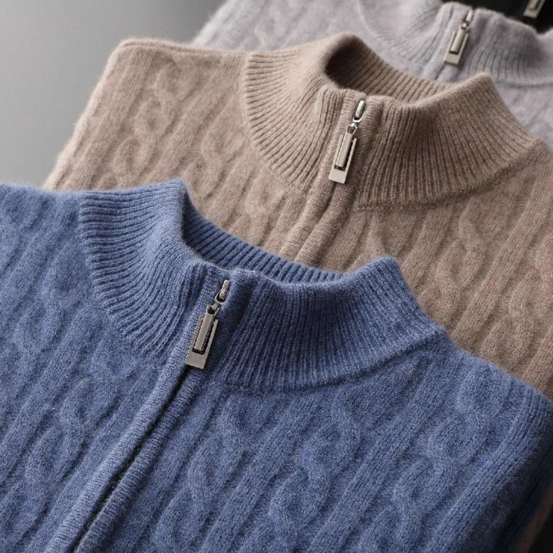 Herren Pullover Halb-Reißverschluss Strukturierte Maschen