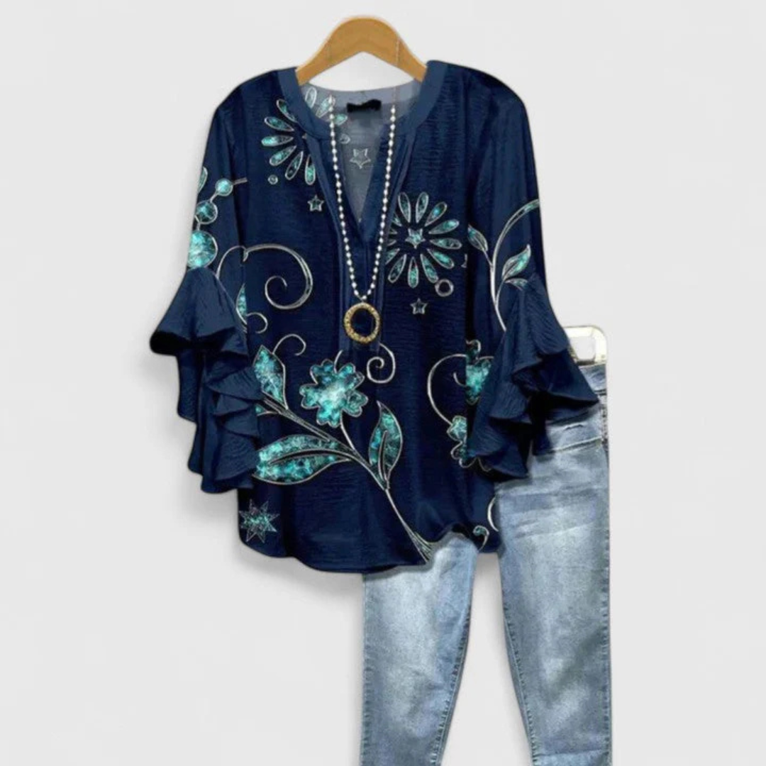 Damen Blumen Rüschenärmel Casual Leicht