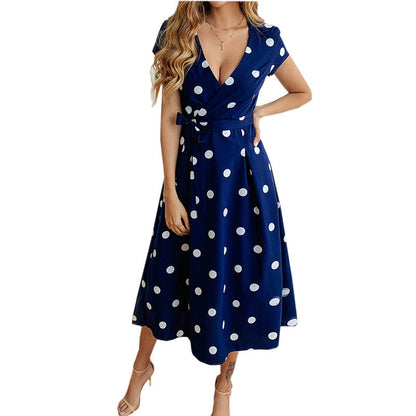 Damen Wickelkleid Punkte V-Ausschnitt