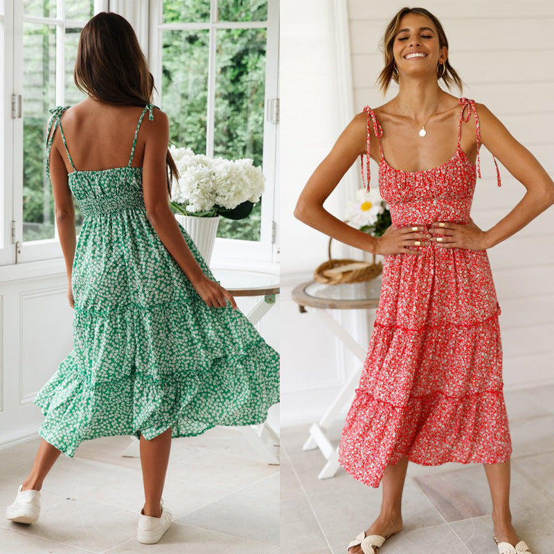 Damen Maxikleid Rüschen Details Träger Norvielle