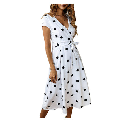 Damen Wickelkleid Punkte V-Ausschnitt