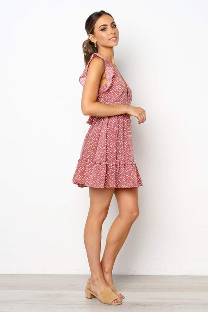 Damen Minikleid Sommer Rüschen V-Ausschnitt Norvielle