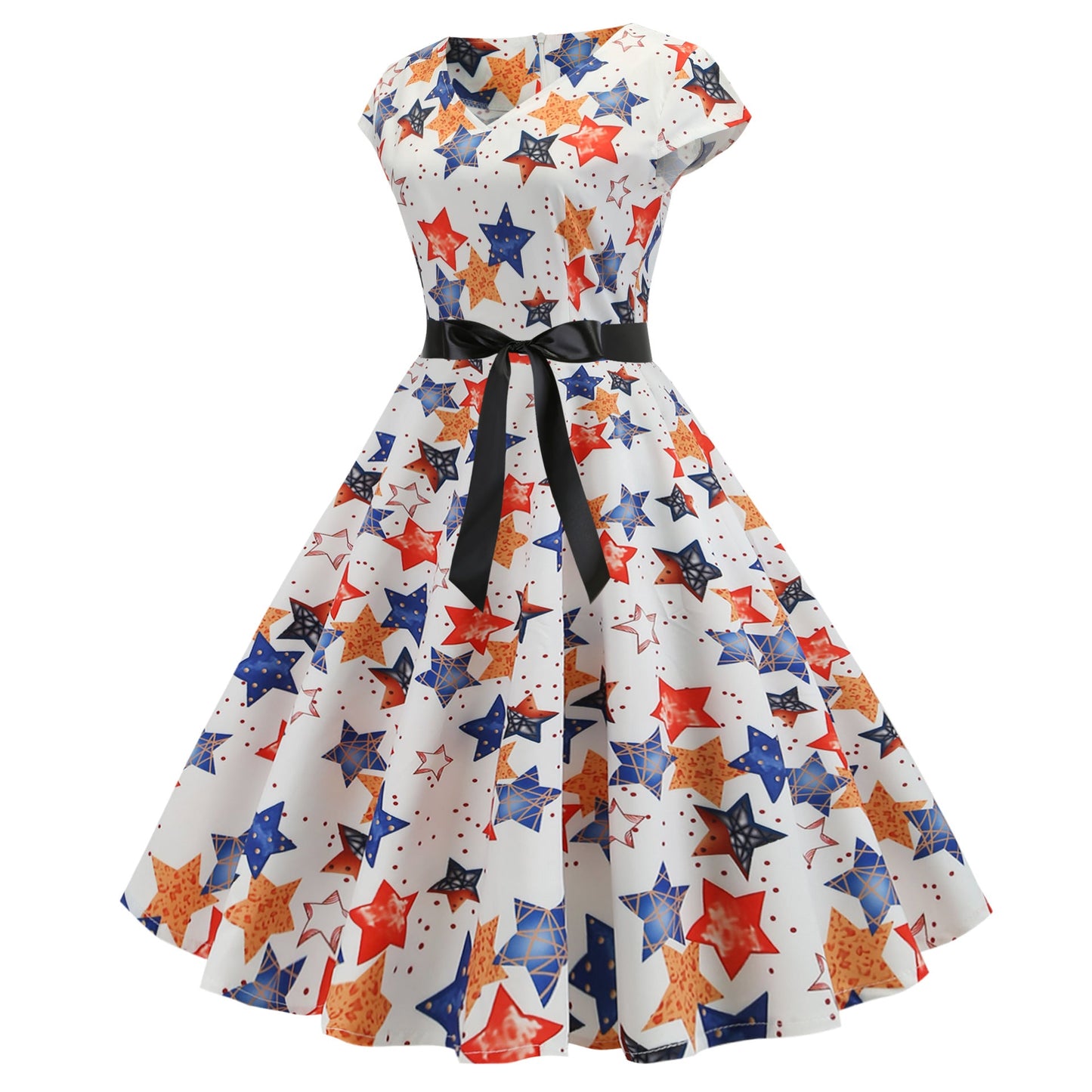 Damen Swingkleid V-Ausschnitt Voluminöser Rock