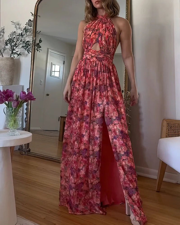 Damen Ärmelloses Maxikleid mit Neckholder und Sommerblumenprint - Norvielle