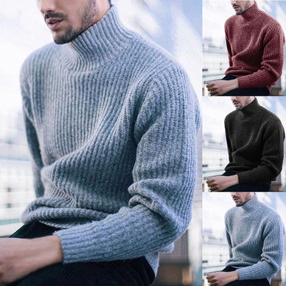 Herren Strickpullover Feines Rippmuster Hoher Kragen Warm Beige