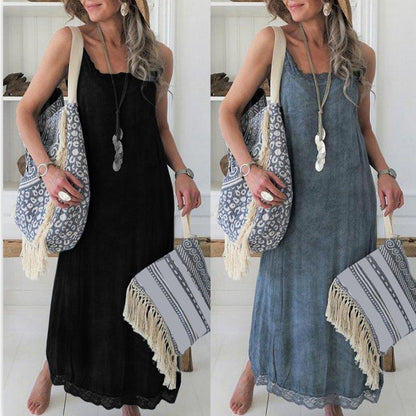 Damen Maxikleid Boho-Stil Spitzendetails Norvielle