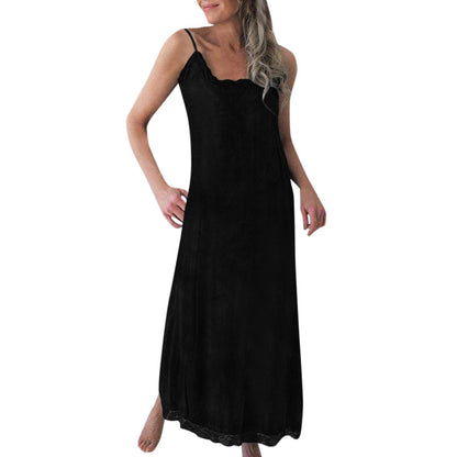 Damen Maxikleid Spaghettiträger Spitzenverzierung Elegantes Abendkleid