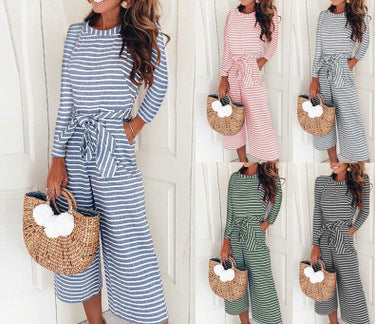 Damen Jumpsuit Lässiger Bindegürtel Gestreift Norvielle - Norvielle