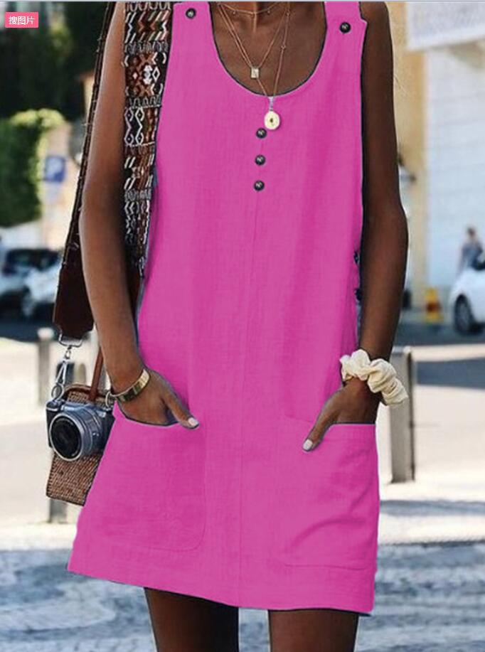 Damen Sommerkleid Leicht Knöpfe Taschen Norvielle