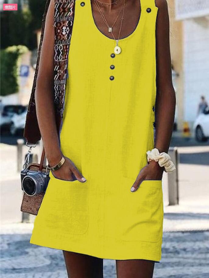 Damen Sommerkleid Leicht Knöpfe Taschen Norvielle