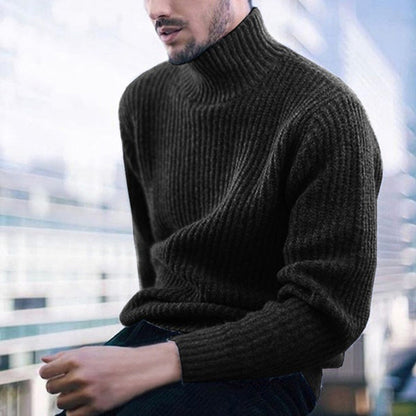 Herren Strickpullover Feines Rippmuster Hoher Kragen Warm Beige