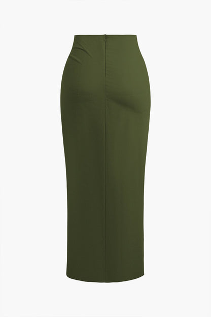 Fridoline Damen Midirock Wickeloptik Hochgeschlitzt