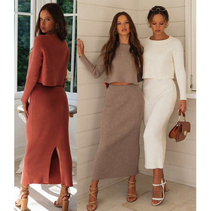 Damen Strick-Set Cropped Pullover Maxi-Rock Norvielle - Norvielle
