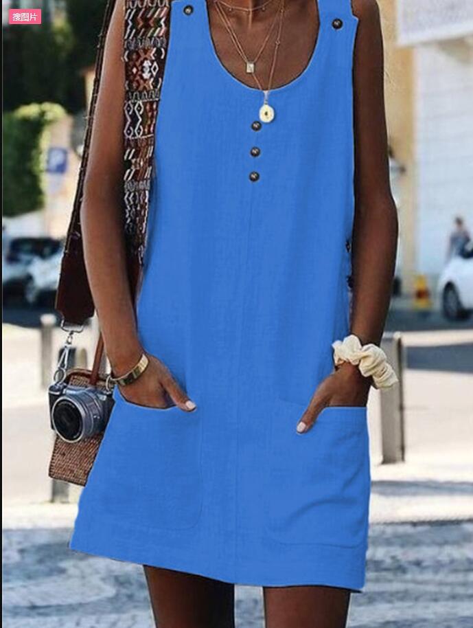 Damen Sommerkleid Leicht Knöpfe Taschen Norvielle