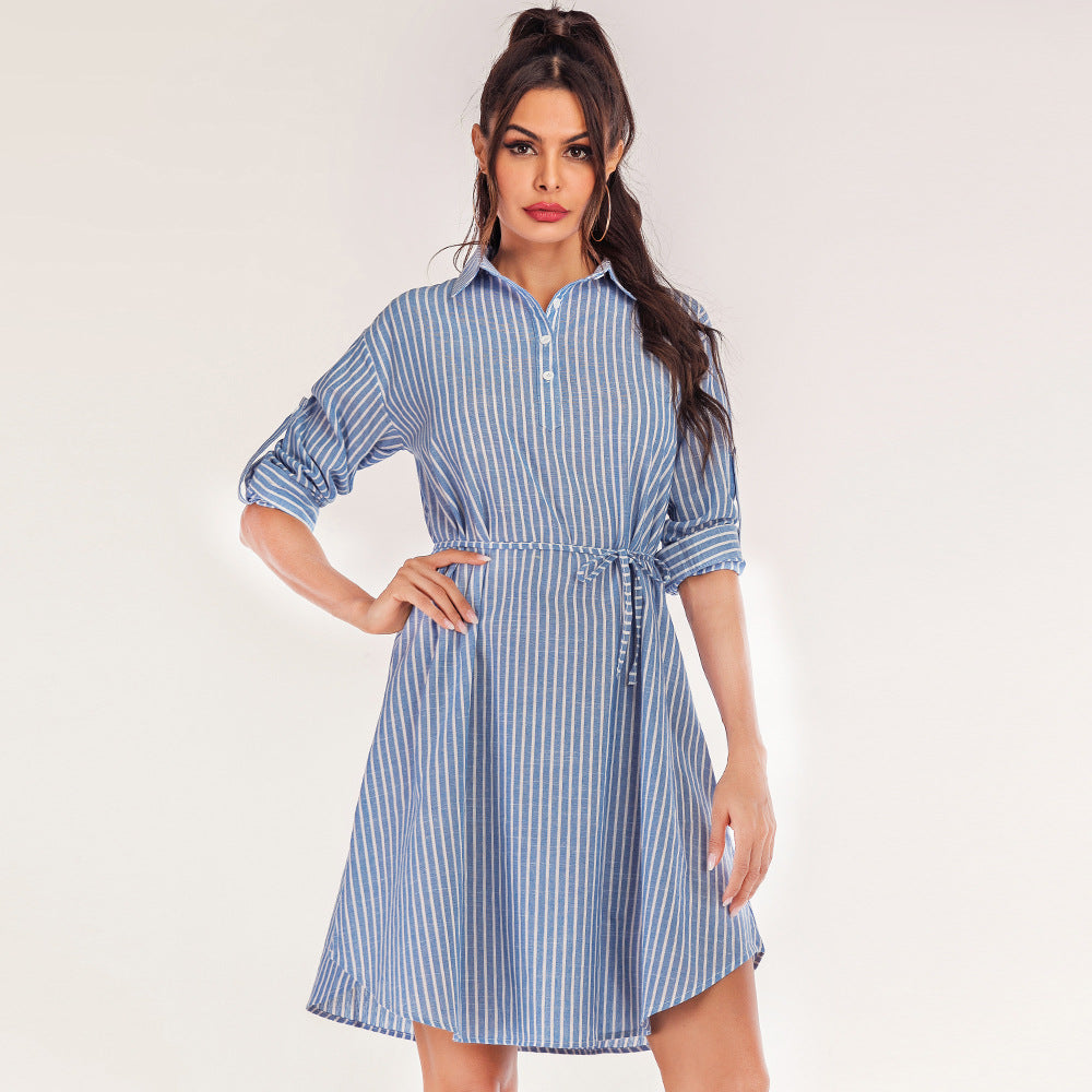 Damen Hemdblusenkleid mit Bindegürtel Norvielle