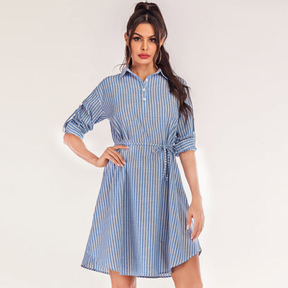 Damen Hemdblusenkleid mit Bindegürtel Norvielle