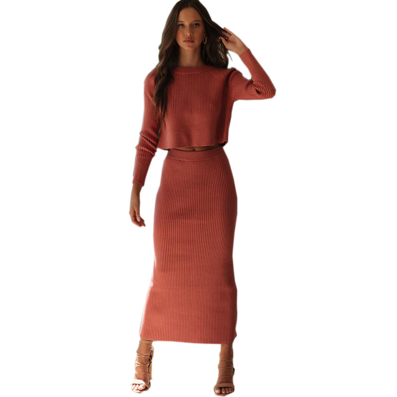 Damen Strick-Set Cropped Pullover Maxi-Rock Norvielle