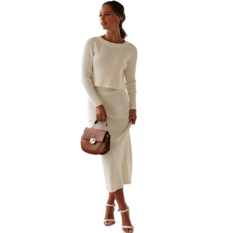 Damen Strick-Set Cropped Pullover Maxi-Rock Norvielle