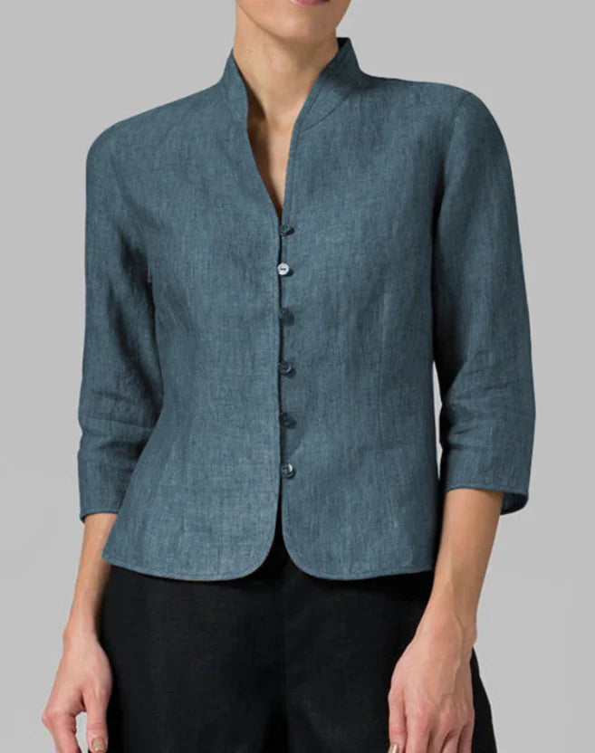 Damen Bluse Stehkragen 3/4 Arm
