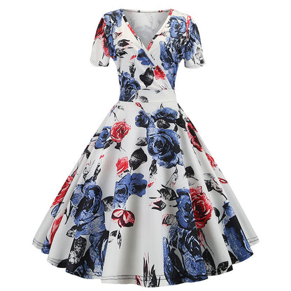 Damen Swing-Kleid Floralmuster V-Ausschnitt Norvielle - Norvielle