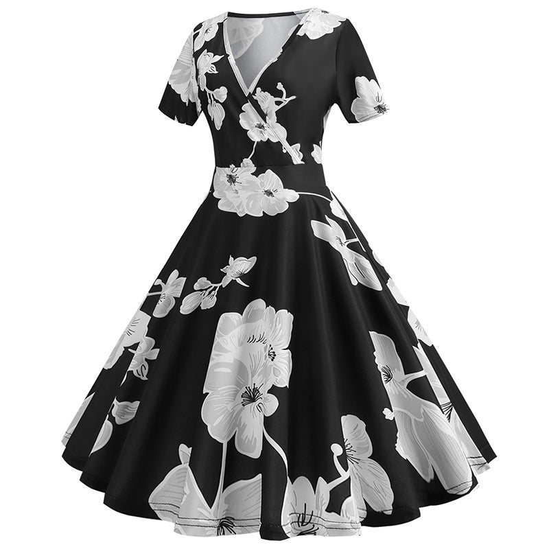 Damen Wickelkleid Floralmuster V-Ausschnitt Elegant