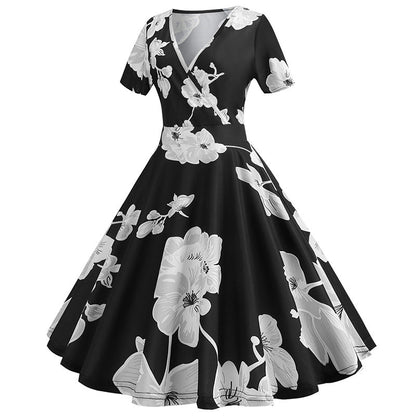 Damen Wickelkleid Floralmuster V-Ausschnitt Elegant