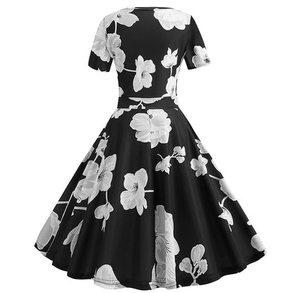 Damen Wickelkleid Floralmuster V-Ausschnitt Elegant