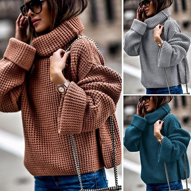 Damen Grobstrickpullover Hochschließend Voluminöse Ärmel Norvielle - Norvielle