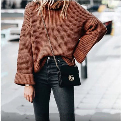 Damen Grobstrickpullover Hochschließend Voluminöse Ärmel Norvielle