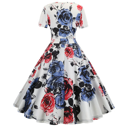 Damen Swing-Kleid Floralmuster V-Ausschnitt Norvielle