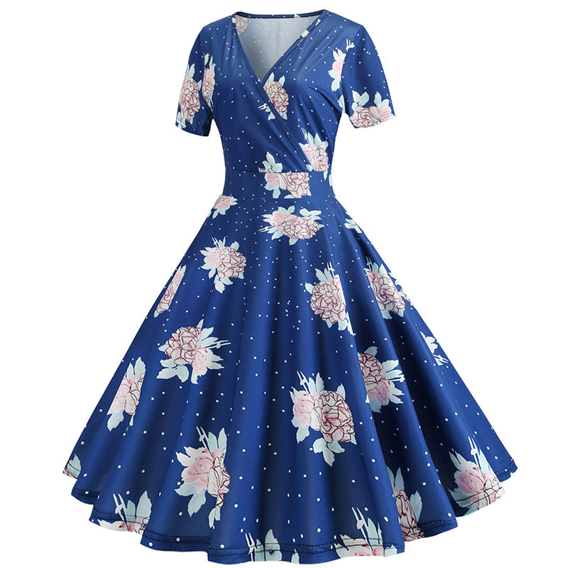 Damen Wickelkleid Floralmuster Punkte Norvielle