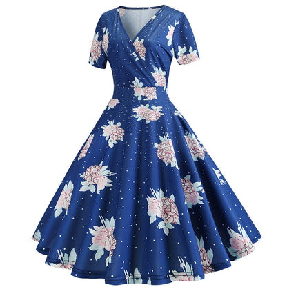 Damen Wickelkleid Floralmuster Punkte Norvielle
