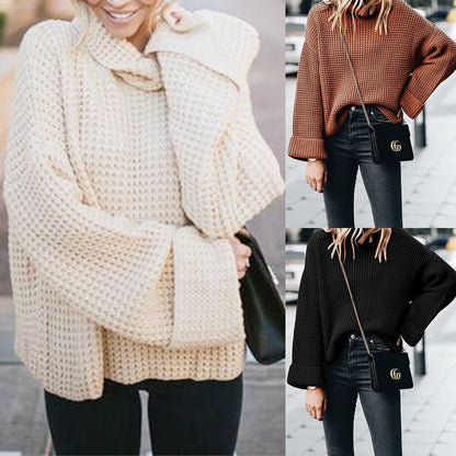Damen Grobstrickpullover Weit Ärmel Hochkragen Norvielle