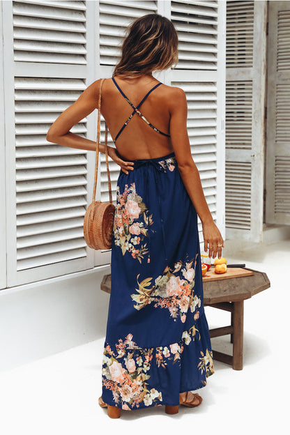 Damen Maxikleid Floralmuster Elegantes Wickeldesign