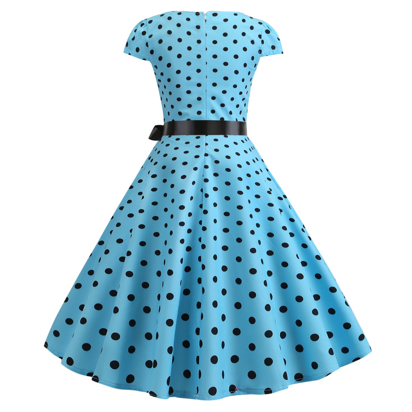 Damen Swingkleid Punkte-Design Taillengürtel