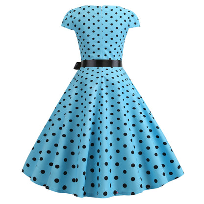 Damen Swingkleid Punkte-Design Taillengürtel