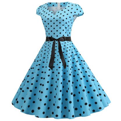 Damen Swingkleid Punkte-Design Taillengürtel