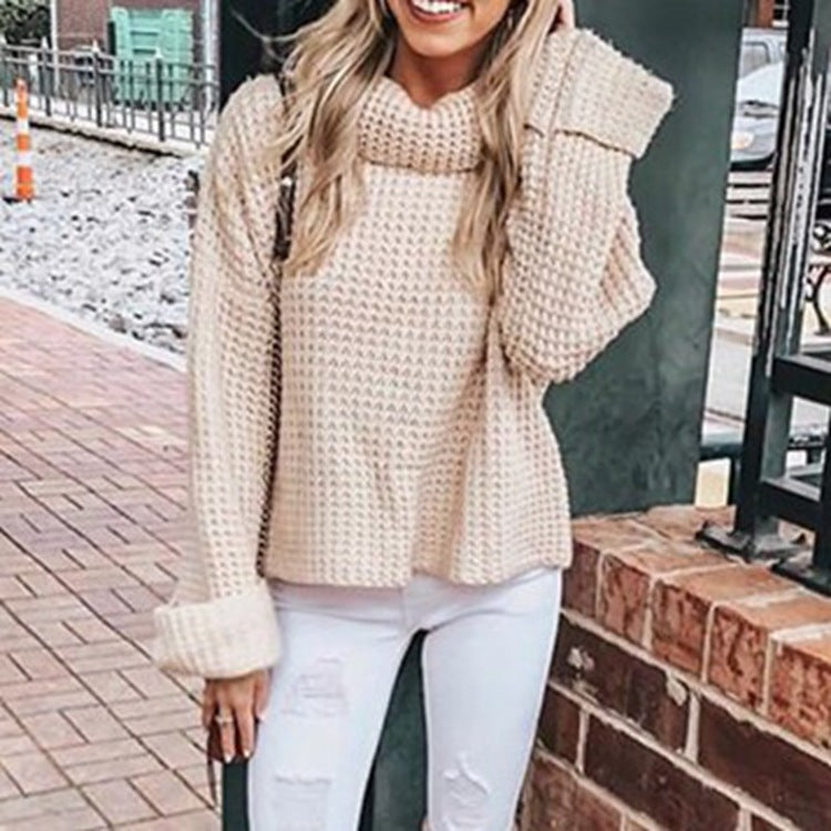 Damen Grobstrickpullover Hochschließend Voluminöse Ärmel Norvielle