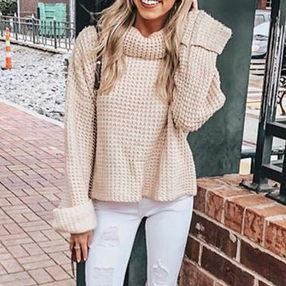Damen Grobstrickpullover Hochschließend Voluminöse Ärmel Norvielle
