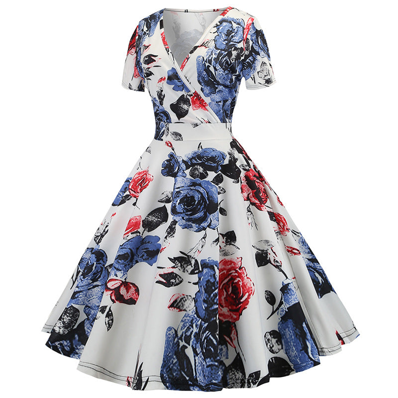 Damen Swing-Kleid Floralmuster V-Ausschnitt Norvielle