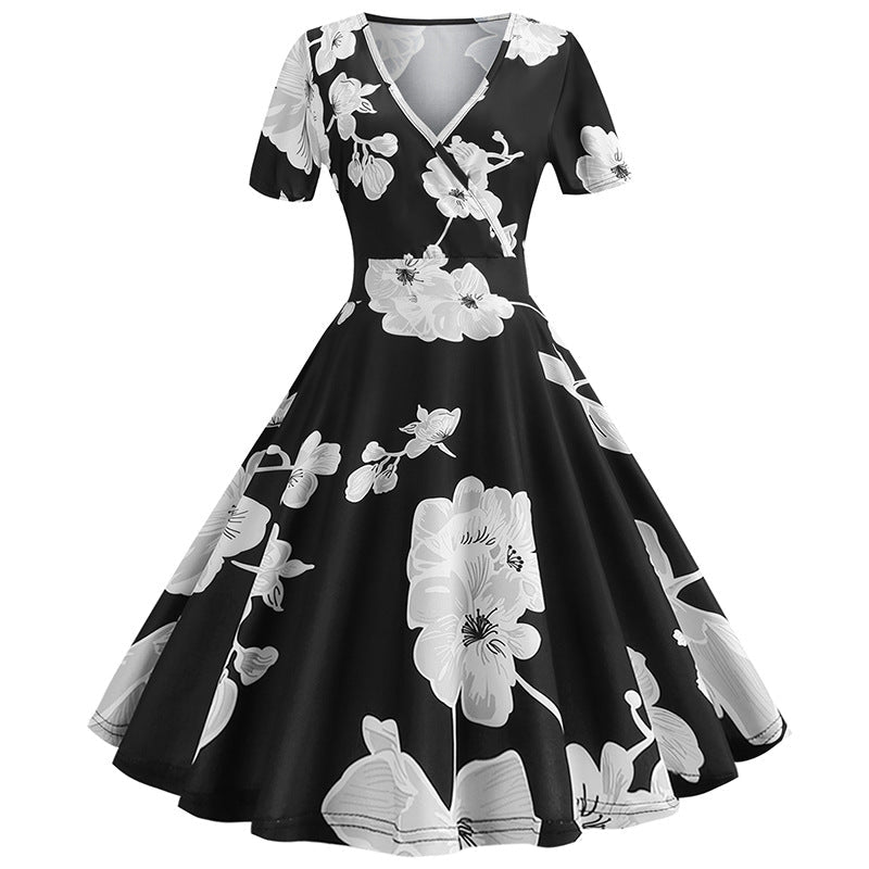 Damen Wickelkleid Floralmuster V-Ausschnitt Elegant - Norvielle
