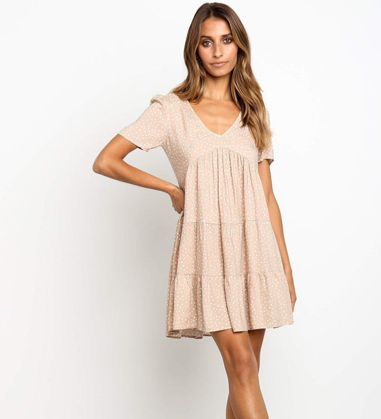 Damen Kurzarm-Kleid Baumwolle Voluminöser Rock Norvielle