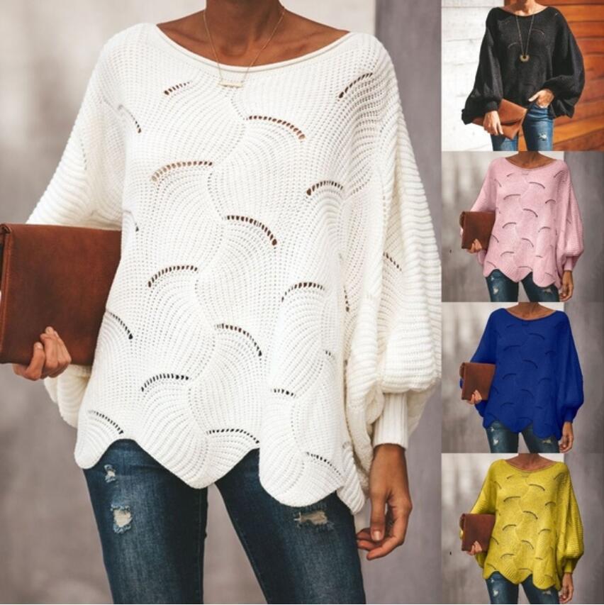 Damen Oversized Strickpullover Wellenmuster Weite Ärmel - Norvielle