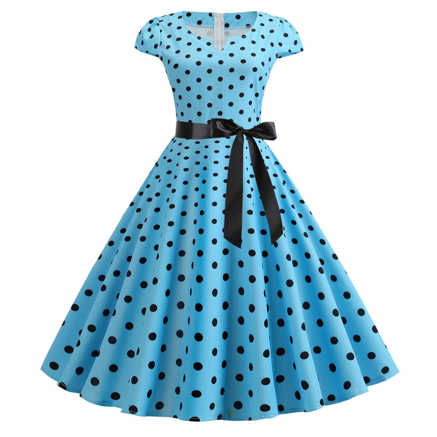 Damen Swingkleid Punkte-Design Taillengürtel Schwarz - Norvielle