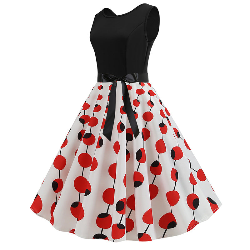 Damen Swingkleid Polka-Dots Muster Breiter Rock