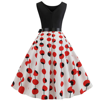 Damen Swingkleid Polka-Dots Muster Breiter Rock