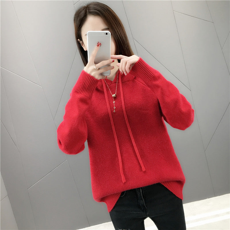 Damen Strickpullover mit Kapuze und Kordelzug Norvielle
