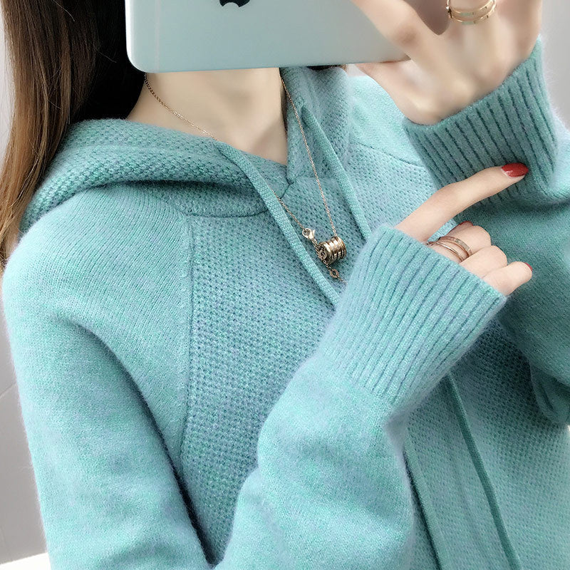 Damen Strickpullover mit Kapuze und Kordelzug Norvielle