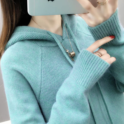 Damen Strickpullover mit Kapuze und Kordelzug Norvielle